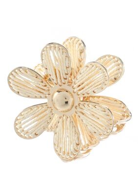 L. Erickson Posey Hair Clip - Cream - Gold Tone Twine Wrapped Flower Hair Clip